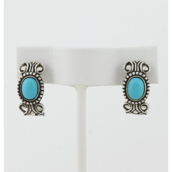 Avon Jewelry - Sterling Silver Blue Turquoise Half Hoop Earrings Avon 3/4" x 3/8"